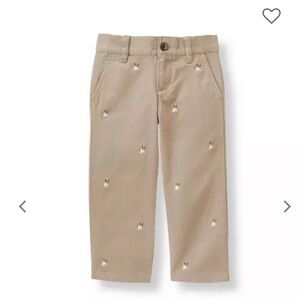 Kids Tan Embroidered Janie & Jack Bulldog Pants